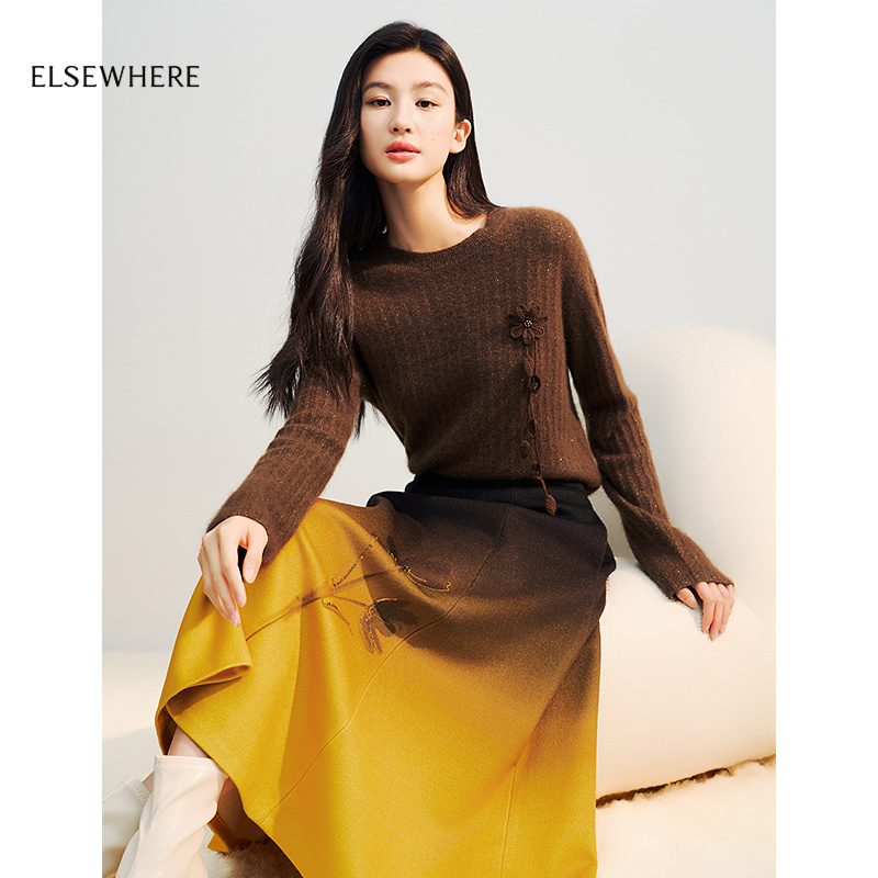 ELSEWHERE珂思山羊绒圆领毛衣