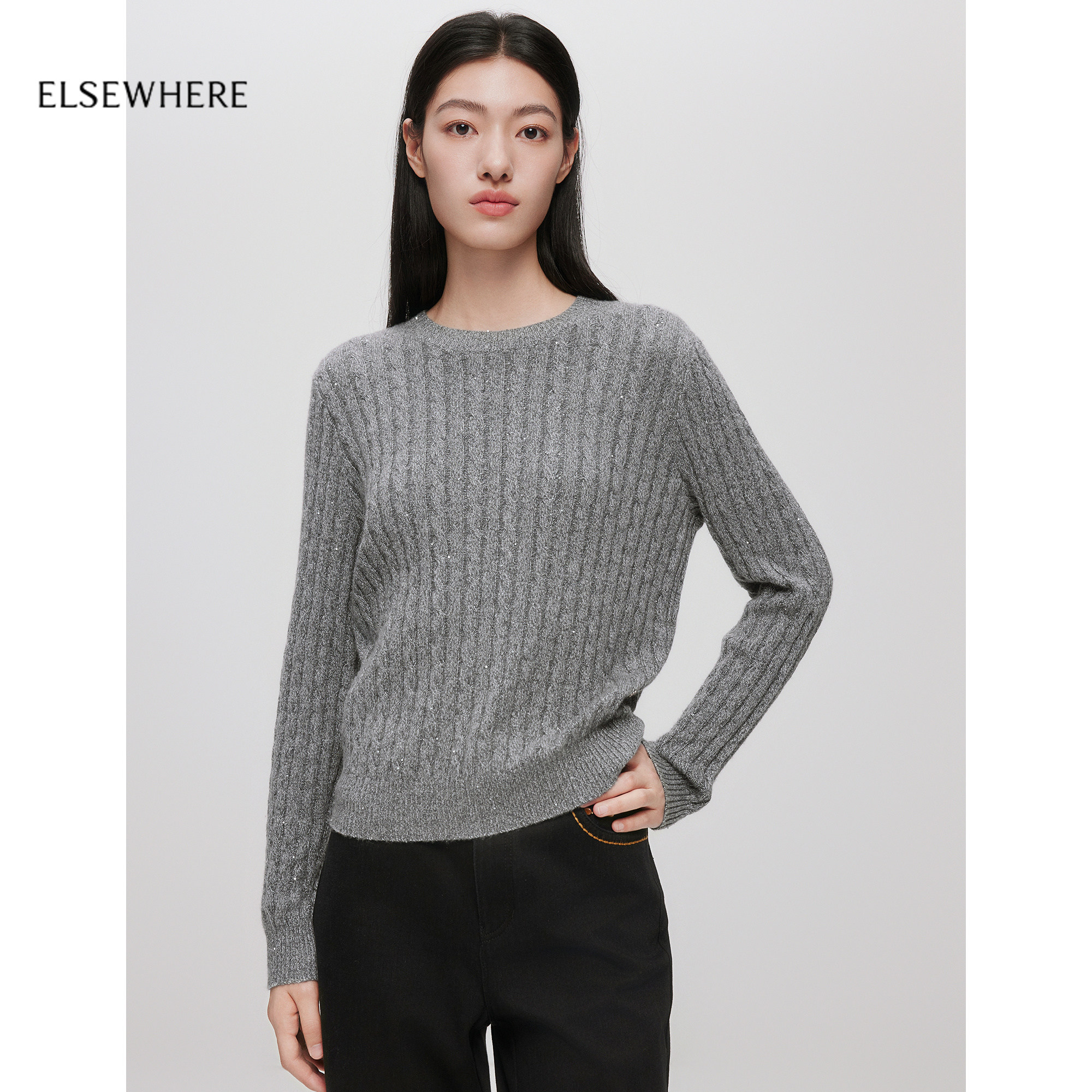 珂思珠片羊绒套头针织衫