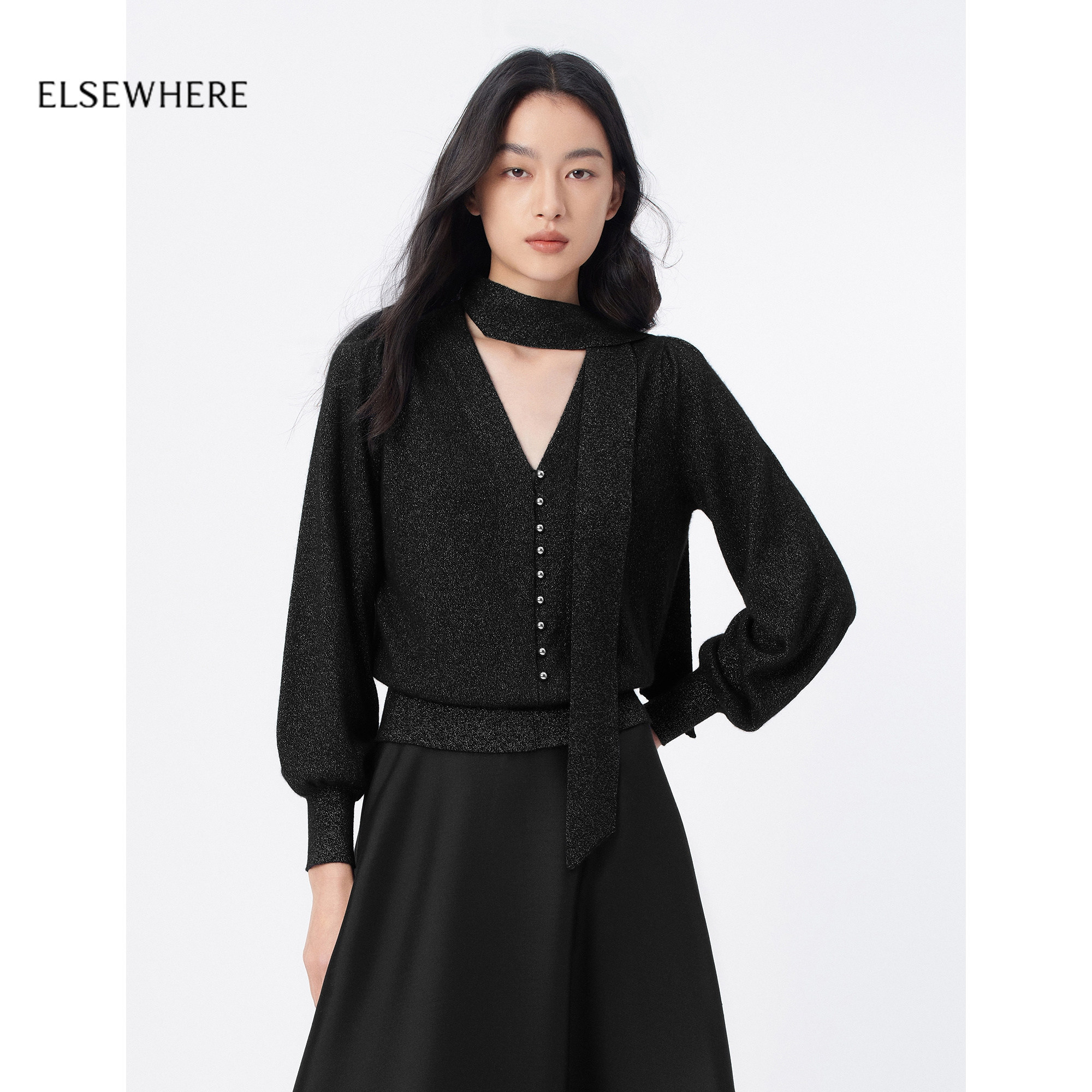 珂思可拆卸系带领优雅小衫