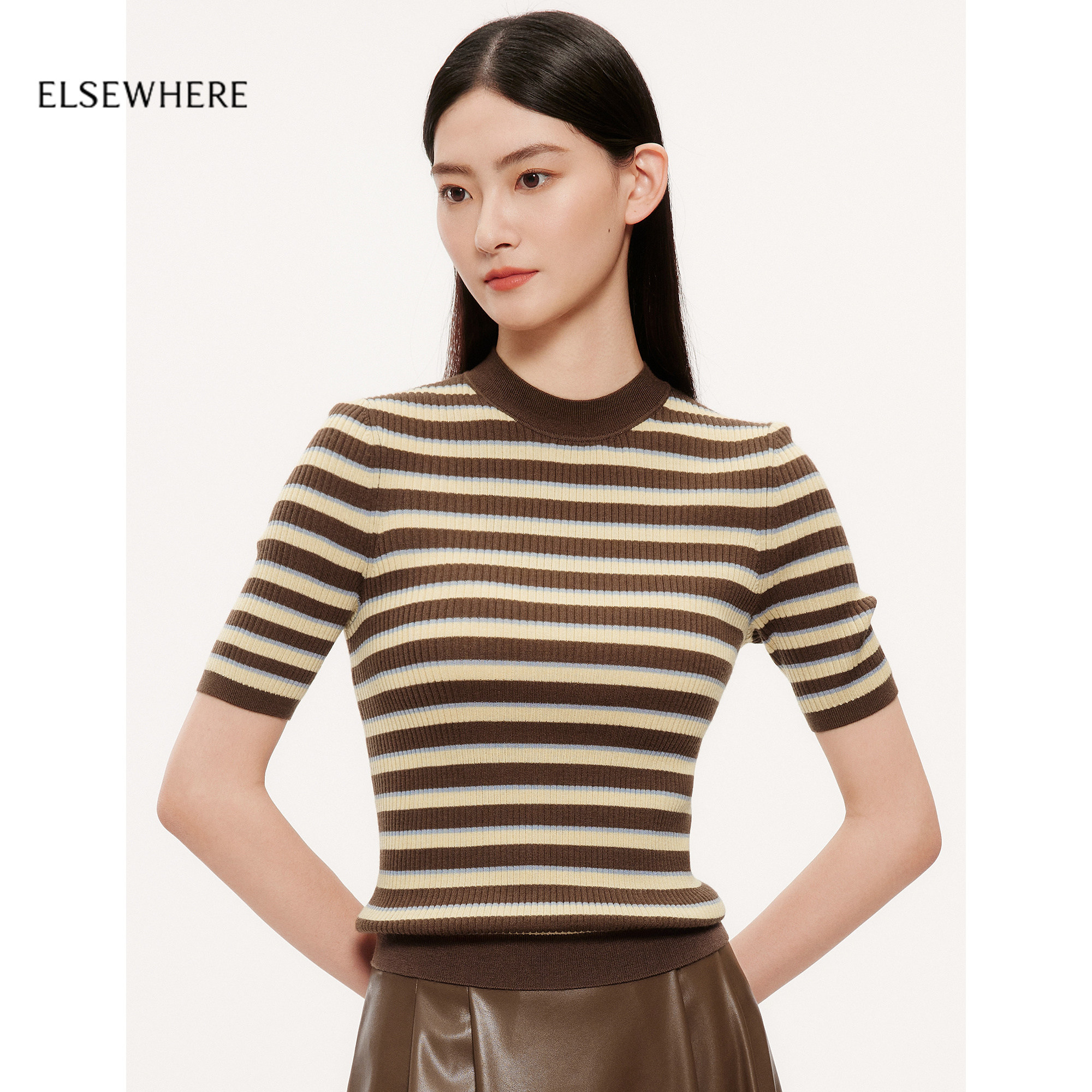 【羊毛桑蚕丝】珂思商场同款螺纹圆领条纹针织衫女2025秋季新款,女装/女士精品,毛针织衫,淘宝优惠券,粉丝福利购,淘宝优惠卷