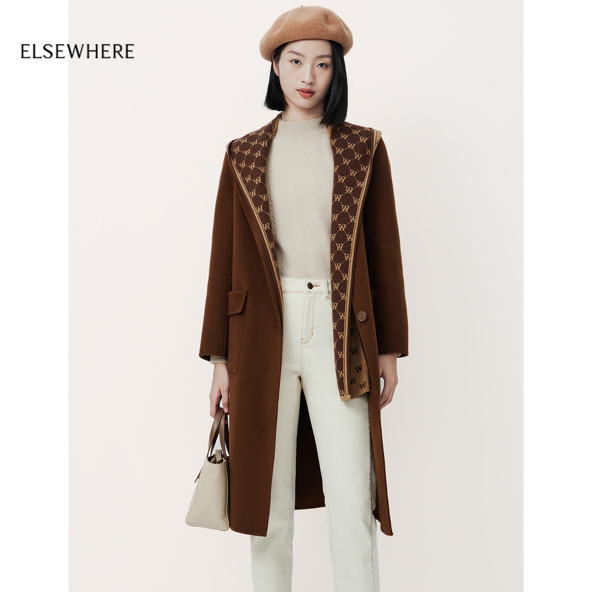 【美丽诺羊毛】ELSEWHERE珂思商场同款羊绒羊毛呢长大衣冬达播