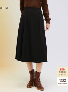 【美丽诺羊毛】ELSEWHERE珂思商场同款长款羊毛呢A字半身裙女冬