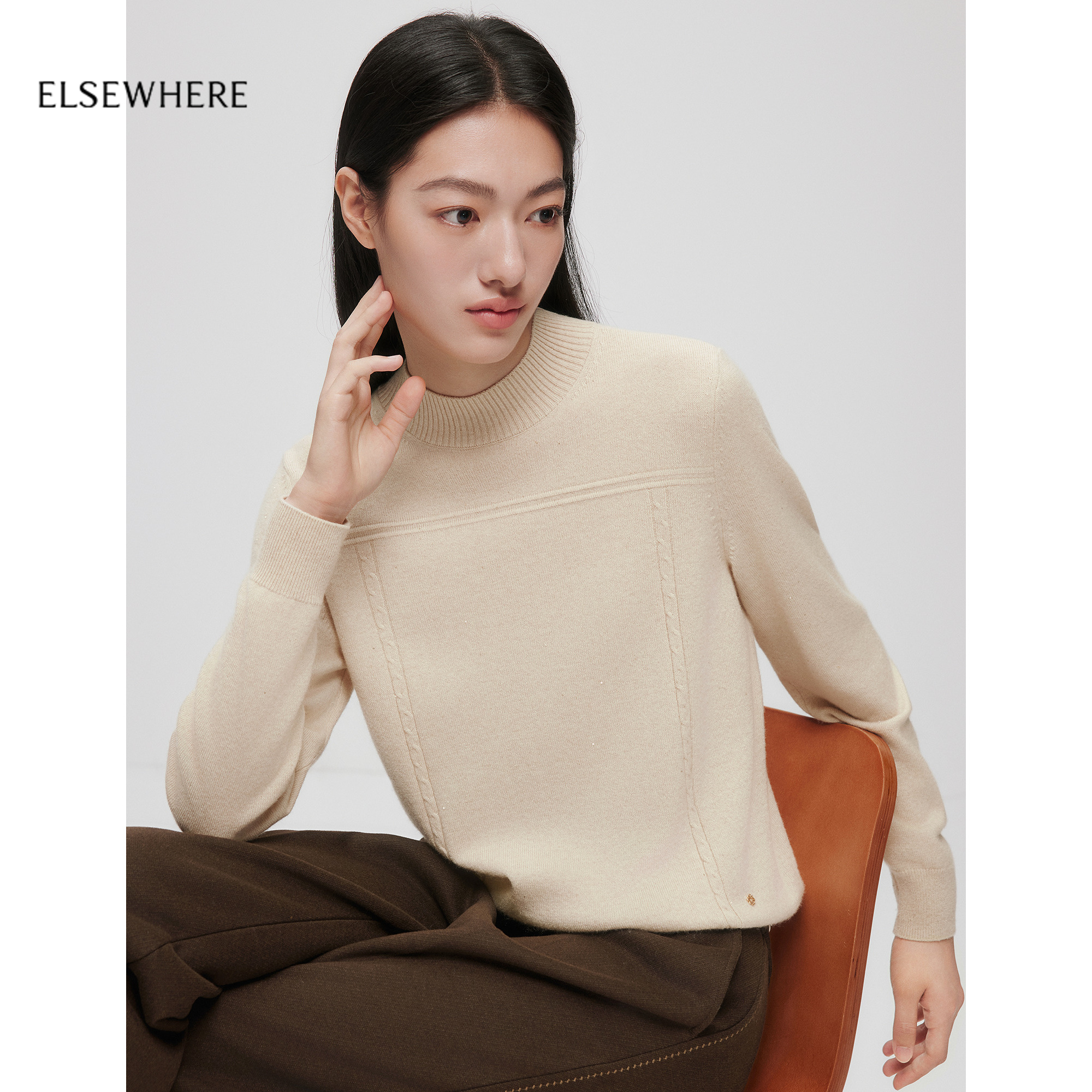 珂思羊毛羊绒圆领针织衫