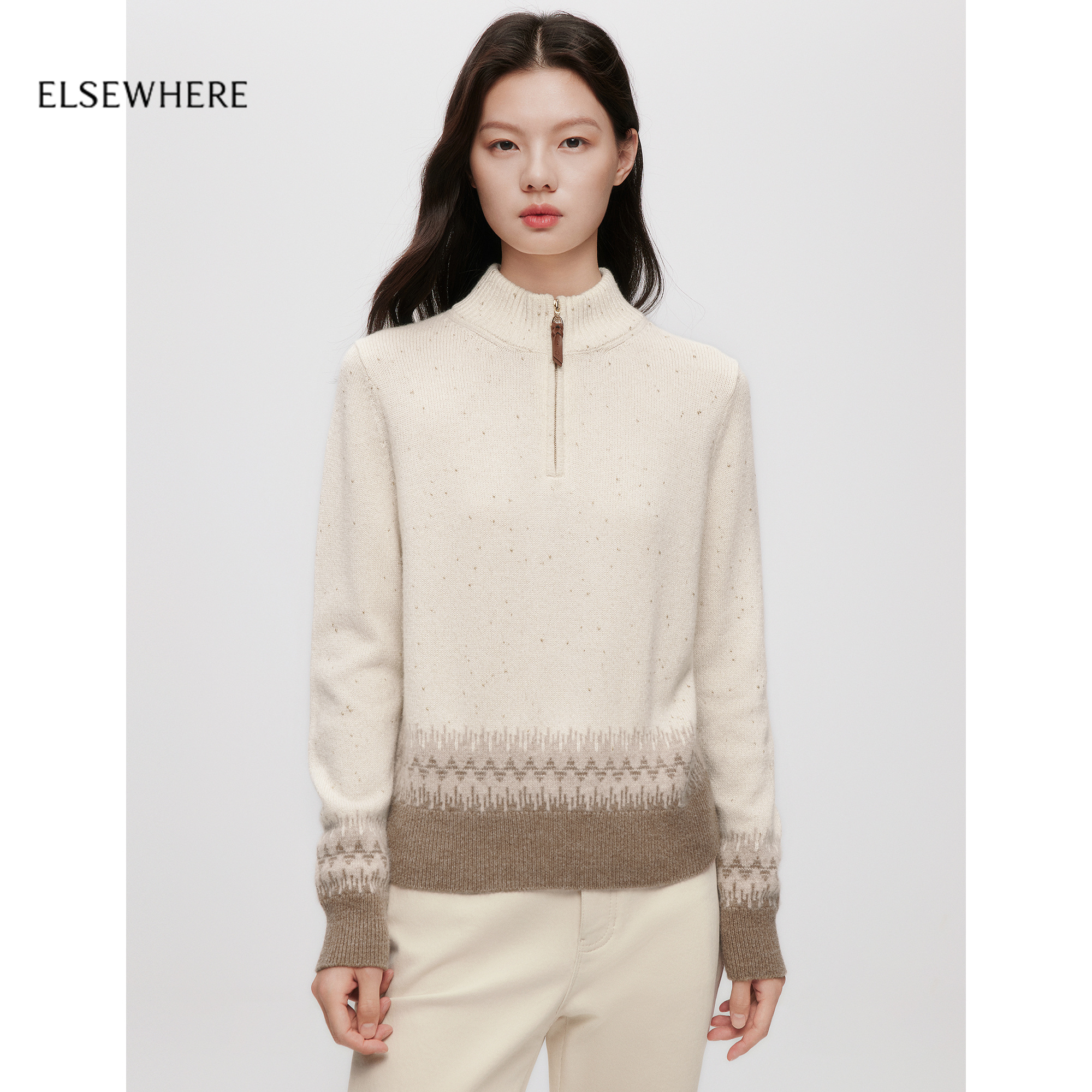 珂思时尚半高领拉链针织衫