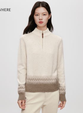 【羊毛羊绒】ELSEWHERE珂思商场同款半高领拉链针织衫2025冬新款