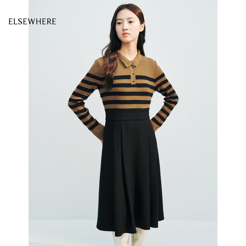 ELSEWHERE珂思【商场同款】绵羊毛气质针织连衣裙女冬季新款
