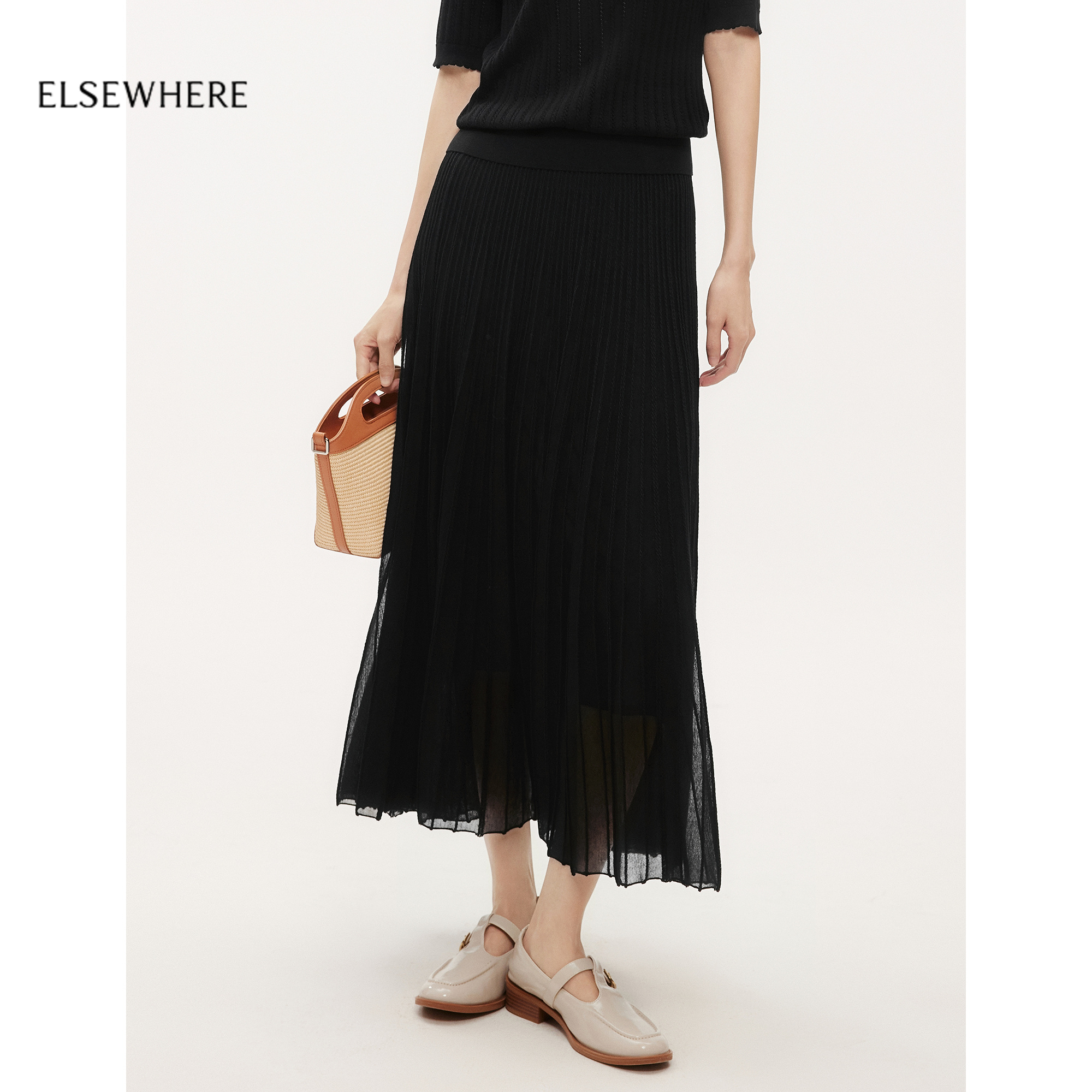 ELSEWHERE珂思文艺压褶半身裙