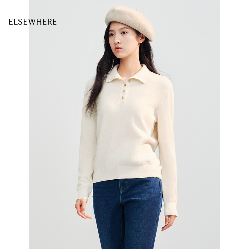 ELSEWHERE珂思长袖翻领羊绒衫