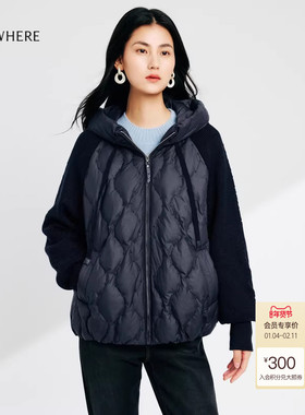 【白鹅绒】ELSEWHERE珂思商场同款拼接短款羽绒服女外套冬新款