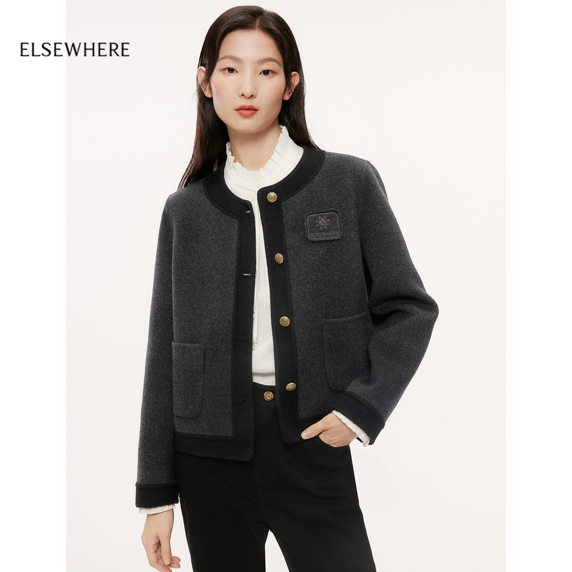 珂思时尚短款毛呢外套