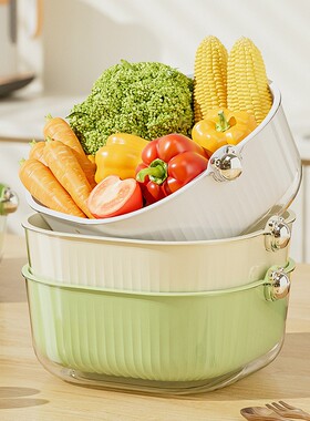 Double layered drainage basket,fruit vegetable washing basin
