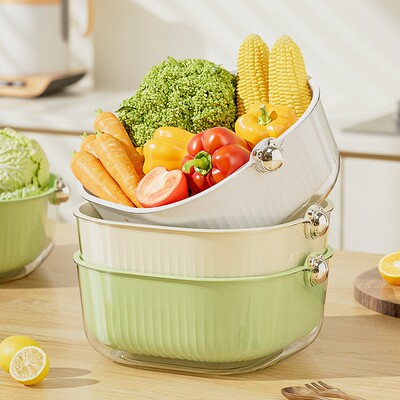 Double layered drainage basket,fruit vegetable washing basin