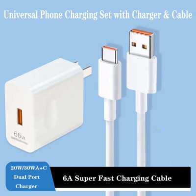6A PD Super Fast Charging Cable Type-C Flash Charge Cord for iPhone, 20W Wall Charger Charging Block