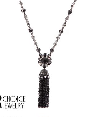 URCHOICE黑色水晶毛衣链