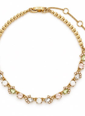 轻奢混彩粉绿彩钻珍珠项链choker