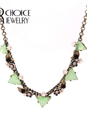 【UR CHOICE】GENUINE●欧美BetJ复古苹果绿三角嵌饰项链