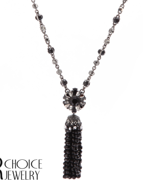 英国黑色水晶毛衣链