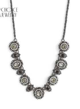 英国黑色圆形水晶项链