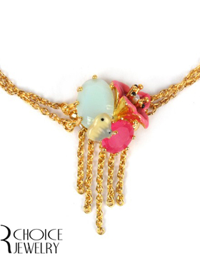 法国绿色宝石立体花朵蝴蝶手链