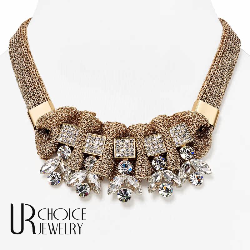 【UR CHOICE】GENUINE●ABS欧美复古重工网纱编织水晶宴会项链