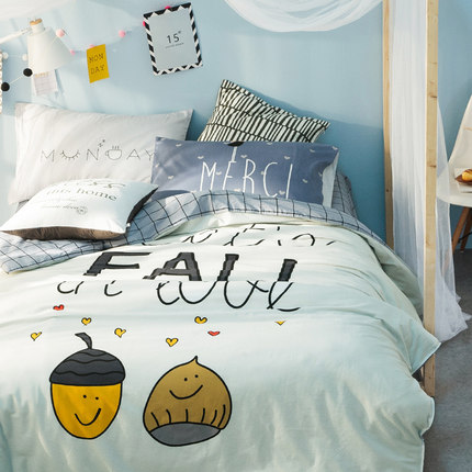 七好啄木鸟全棉四件套 纯棉床单被套1.8m床双人1.5米床上用品套件