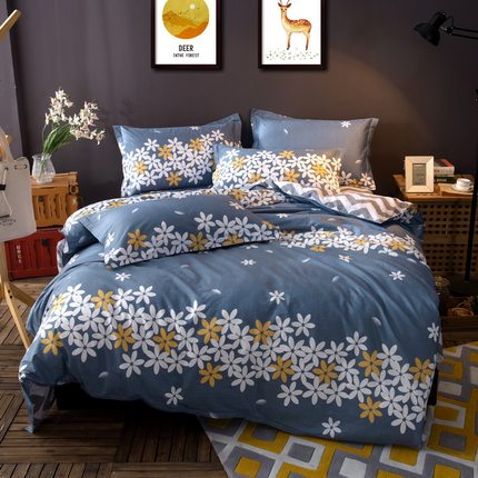 七好啄木鸟简约四件套全棉纯棉被套1.8m床夏季床上用品三件套床单