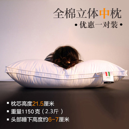 【一对装】啄木鸟全棉枕头一对成人纯棉酒店枕芯羽丝绒颈椎护颈枕