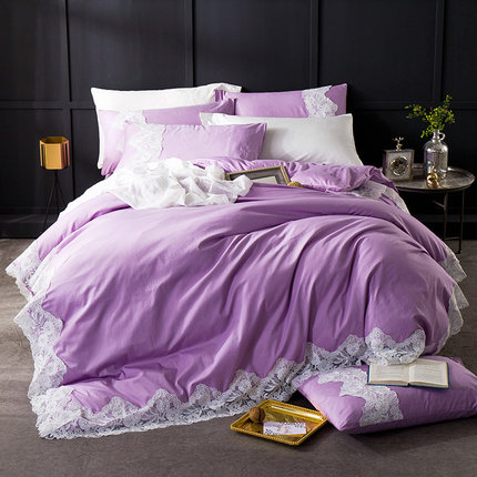 七好啄木鸟全棉韩版四件套公主风蕾丝花边被套纯棉1.8m床上用品
