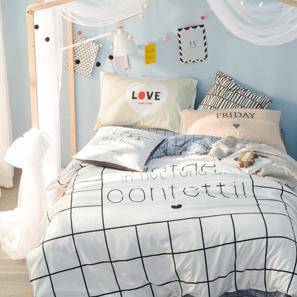 七好啄木鸟全棉四件套 纯棉床单被套1.8m床双人1.5米床上用品套件