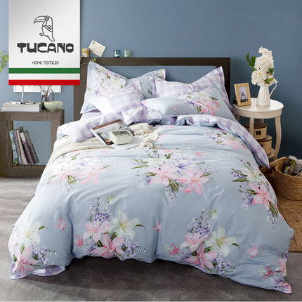 七好啄木鸟简约四件套全棉纯棉被套1.8m床夏季床上用品三件套床单