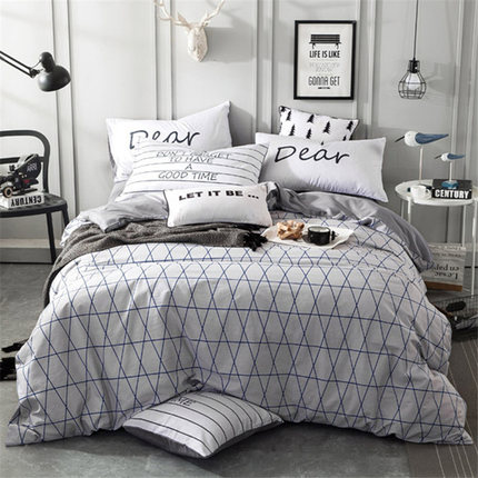 七好啄木鸟简约四件套全棉纯棉被套1.8m床夏季床上用品三件套床单