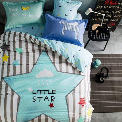 七好啄木鸟纯棉四件套全棉卡通北欧风1.8m床单被套简约床上用品