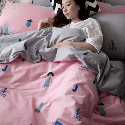 七好啄木鸟纯棉斜纹简约四件套1.8m床上用品春全棉1.5米床单韩式