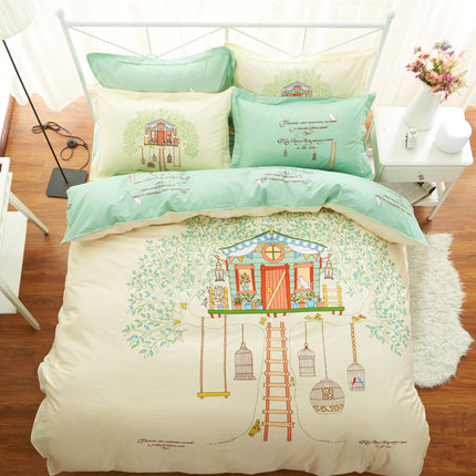 七好啄木鸟纯棉四件套卡通公主风全棉1.8m床单被套儿童床上用品