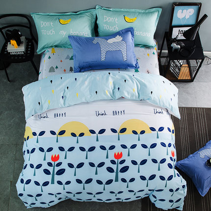 七好啄木鸟纯棉四件套全棉卡通北欧风1.8m床单被套简约床上用品