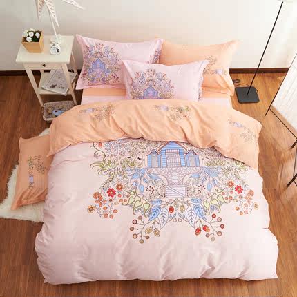 七好啄木鸟纯棉四件套卡通公主风全棉1.8m床单被套儿童床上用品