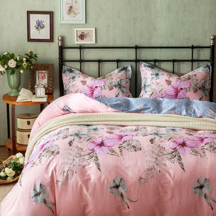 七好啄木鸟简约四件套全棉纯棉被套1.8m床夏季床上用品三件套床单