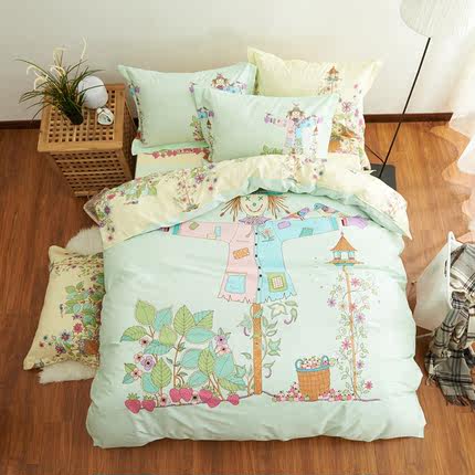 七好啄木鸟纯棉四件套卡通公主风全棉1.8m床单被套儿童床上用品