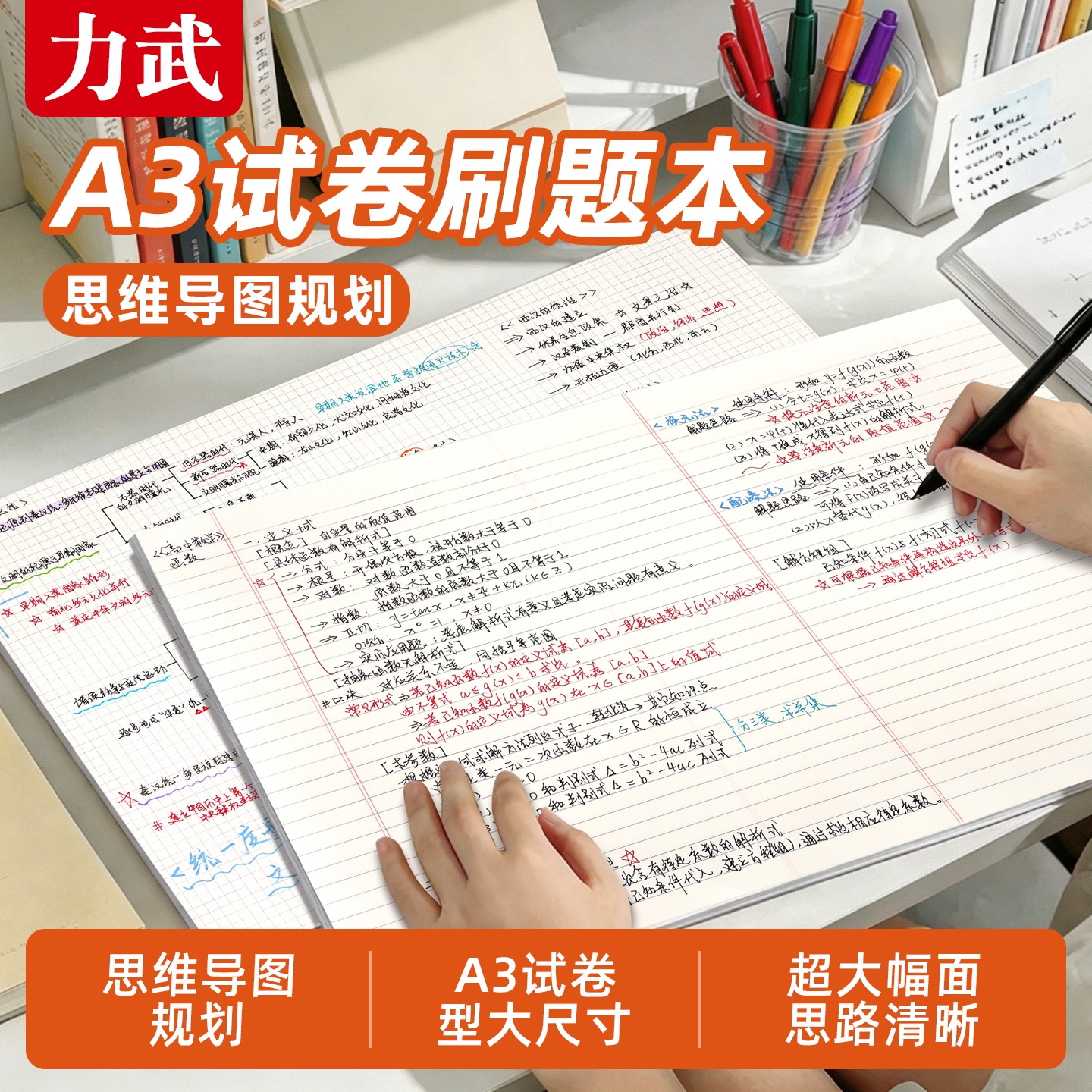 美式A3思维导图草稿本草稿纸横线信纸本可撕横版学习纸单词默写笔记本横线方格错题本双面加厚a4拍纸本演算本图片