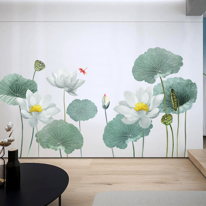 GS9719荷花墙贴画墙纸自粘卧室装饰品客厅沙发电视背景墙壁贴纸