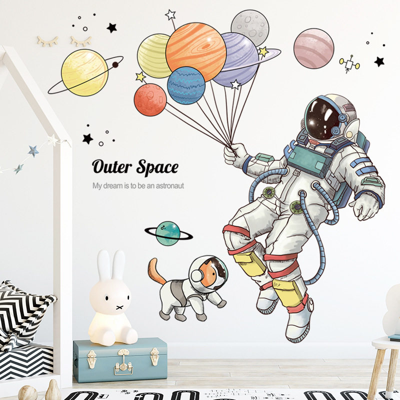 宇航员粘幼儿园银河系太阳系墙纸星球墙宇宙主题贴纸太空星空环创