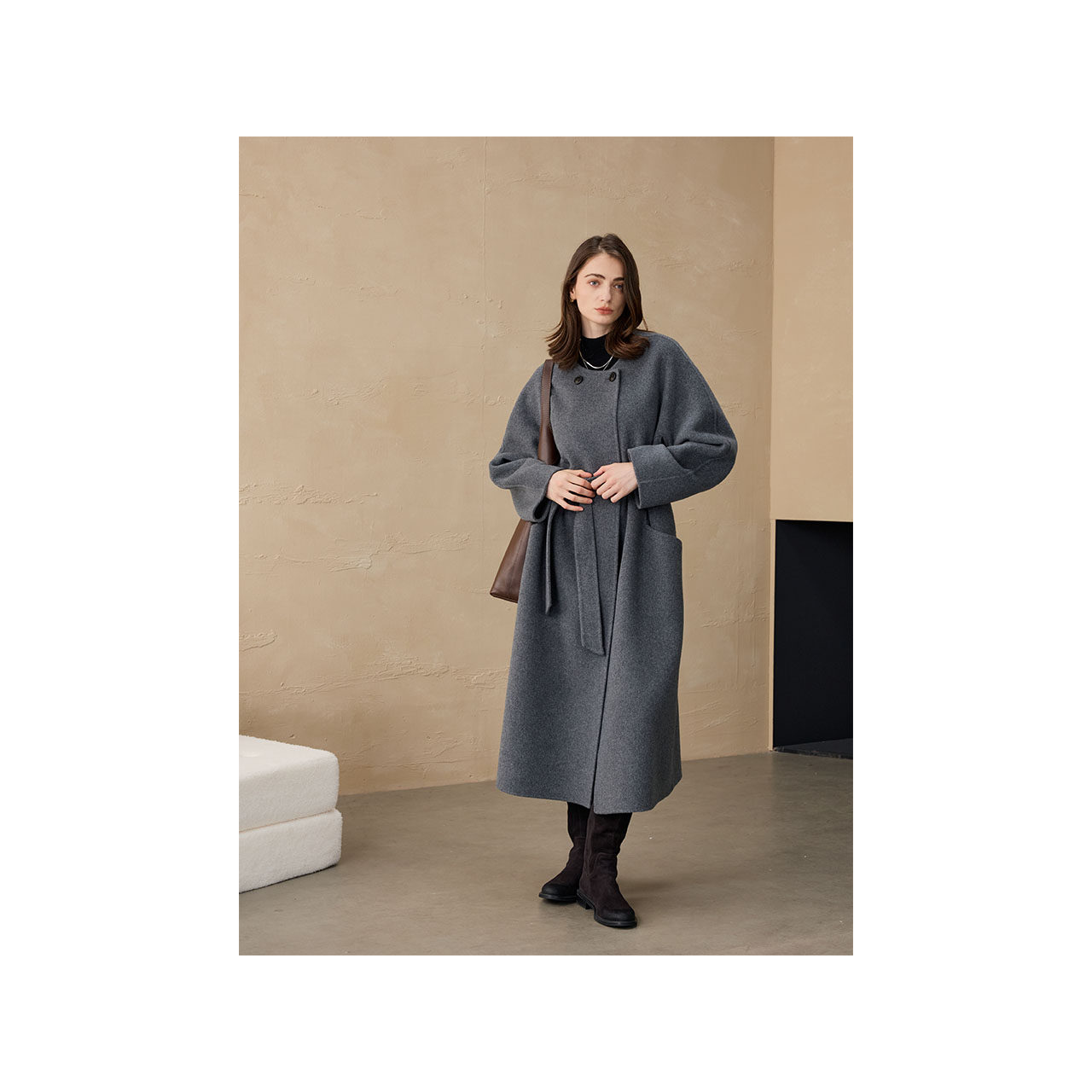 【小敏阿姨】长款圆领订单款大衣外套YT242306