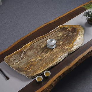 天然木化石茶盘新中式家用湿泡石头茶盘木纹家居办公室功夫大茶盘