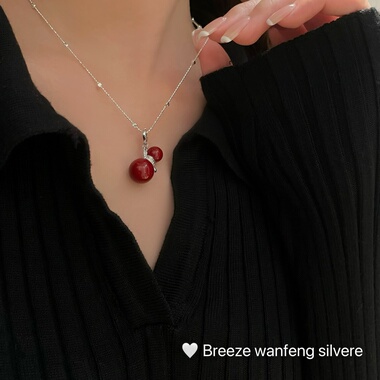 S925纯银红色葫芦镶钻万能扣吊坠项链小众设计ins简约高级感轻奢