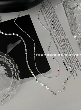 S925纯银彩色串珠设计感锁骨链女