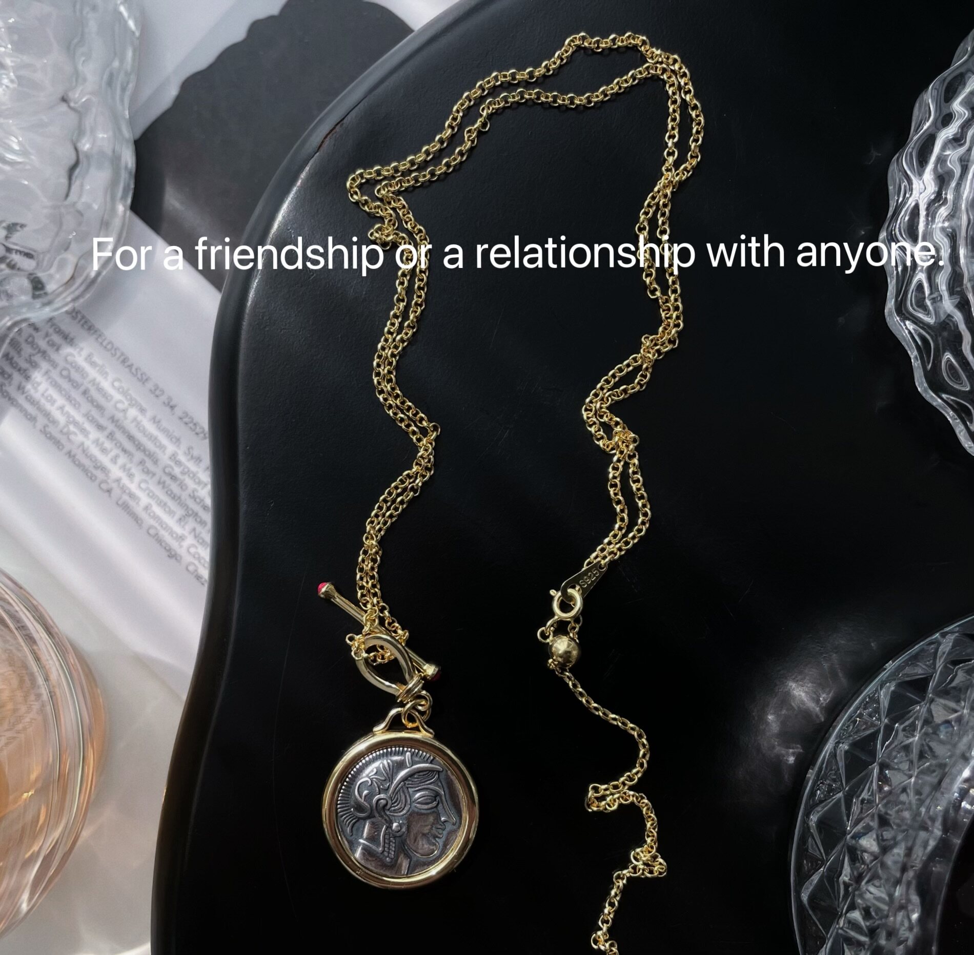 纯银镀金女王项链欧美新款 轻奢古钱币百搭希腊雅典娜套链