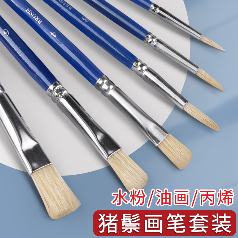 得力水粉笔美术生专用猪鬃油画笔套装小学生国画水彩毛笔刷丙烯颜料排笔一套刷子画画扇形笔排刷尼龙平头笔