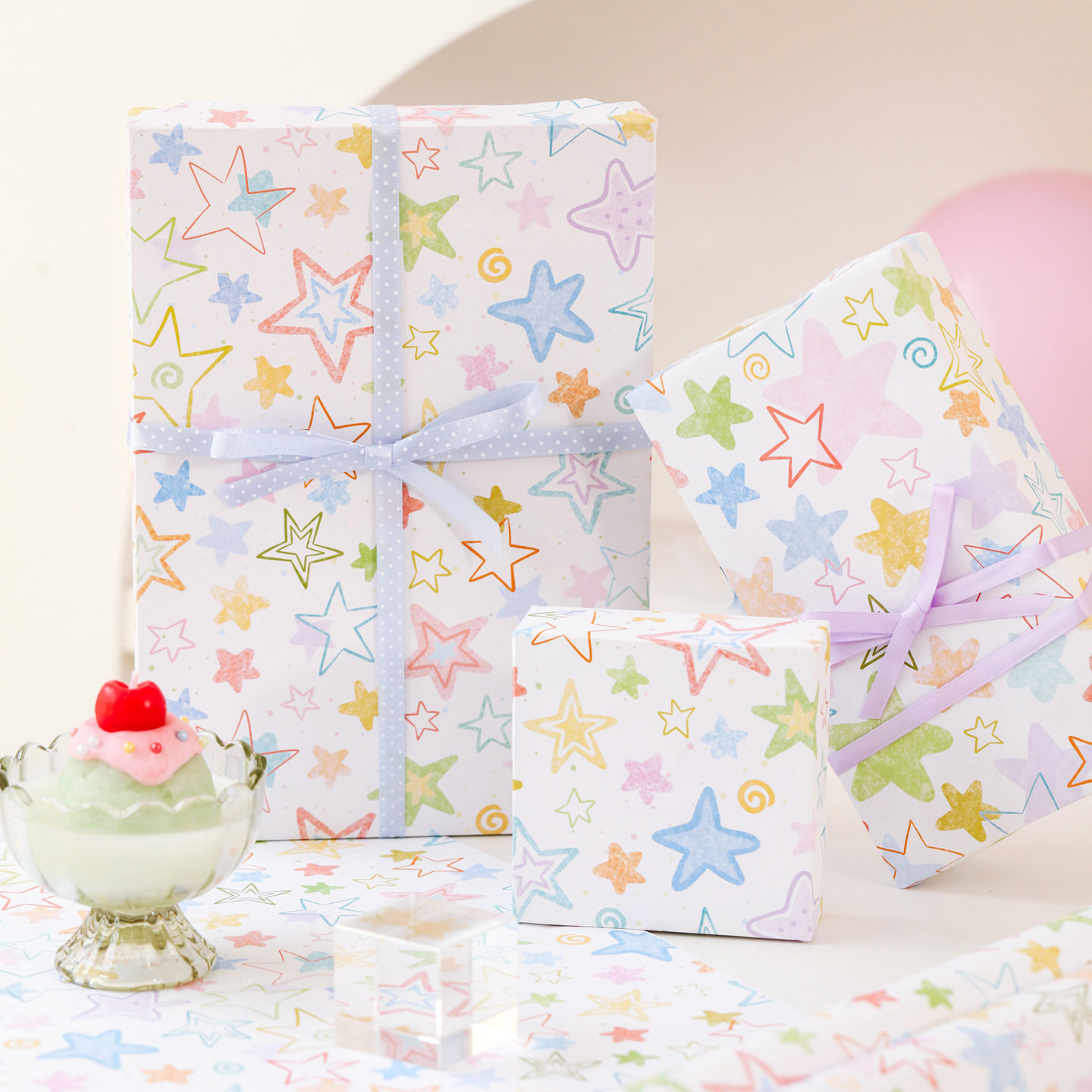 生日礼物包装纸糖果星星礼品纸小学生幼儿园儿童可爱卡通礼盒牛皮纸包装打包材料彩色纸大尺寸手工diy包书皮
