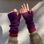 保暖针织袖 2022年新款 条纹撞色针织露指半指手套女冬季 子手臂套