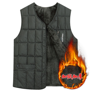 秋冬加厚加绒羽绒棉男士马甲爸爸棉马夹中老年羊羔绒坎肩保暖背心